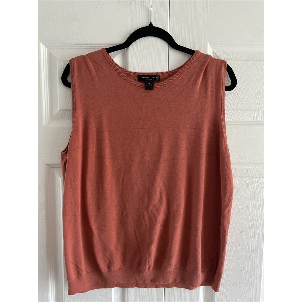 August Silk Sleeveless Shell Sweater Womens Size 1X Rust Orange Knit Top Shell